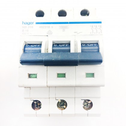 Hager NB316 462316 B16 16A 16 Amp 3 Pole Phase MCB Circuit Breaker Type B